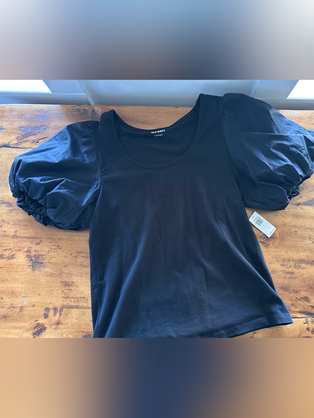 Old Navy Black Scoop Neck Puff Sleeve Top